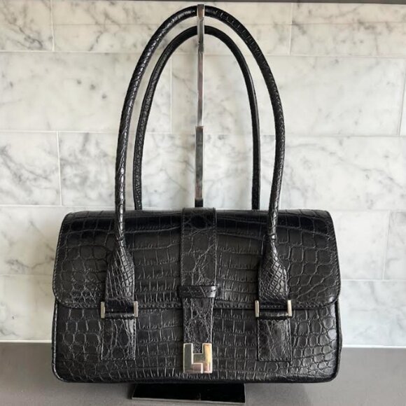 $7.5K LAMBERTSON TRUEX BLACK CROCODILE PURSE BAG *TIFFANY & CO* - Picture 1 of 12